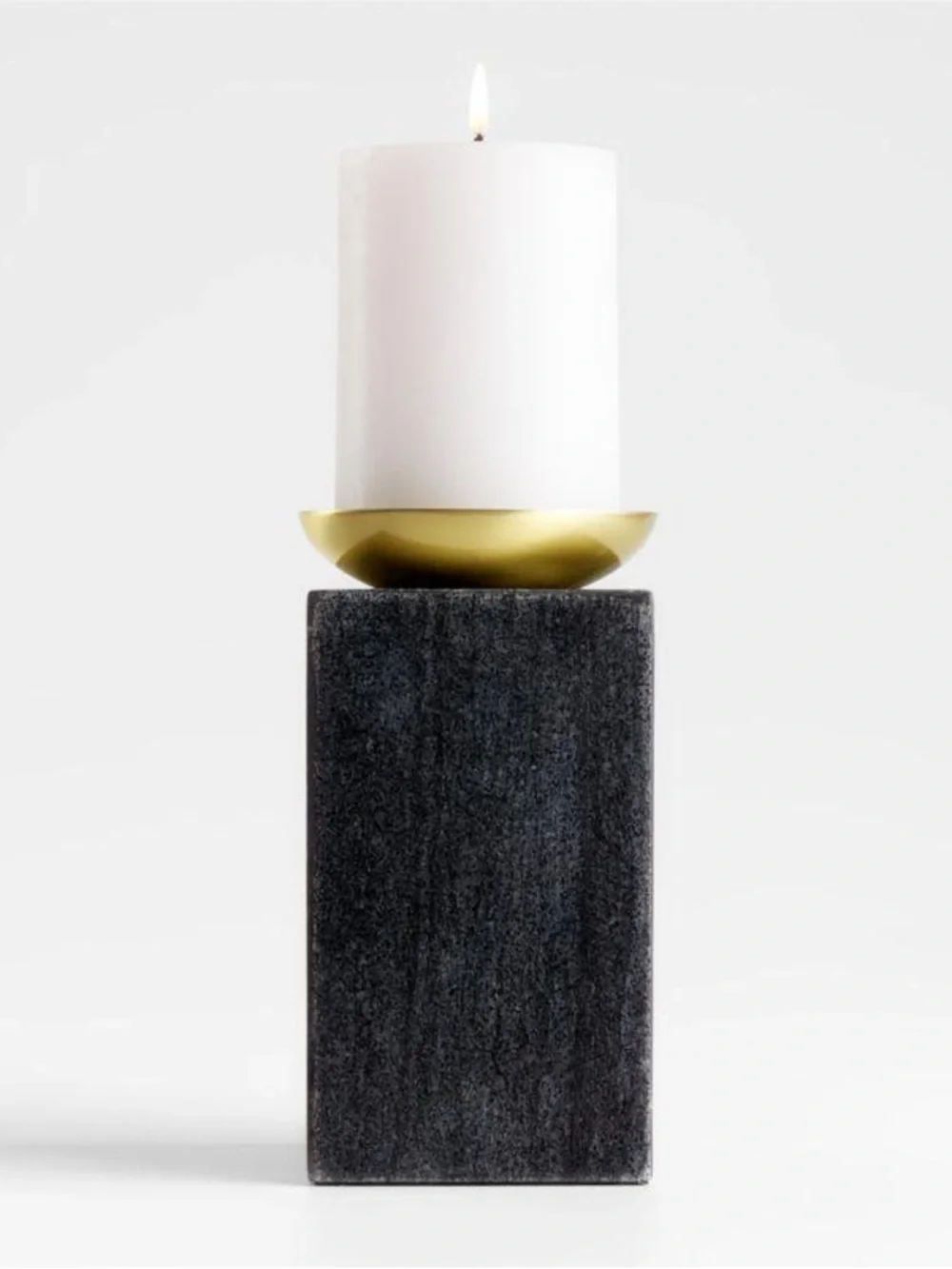 Crate &Barrel ~ 1/ Sain Marble Pillar Candle Holder 7”